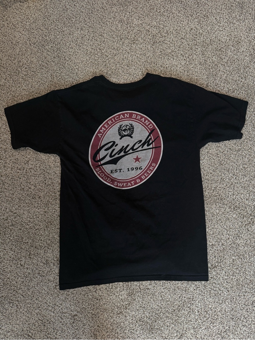 Cinch Black Short Sleeve Tee with Maroon Logo Graphic